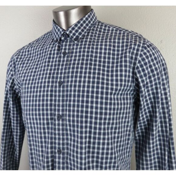 Mens Hugo Boss Button Front Dress Shirt Size L Slim Blue Check Orange Label - Picture 4 of 12